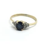 An 18ct yellow gold sapphire and diamond ring, app