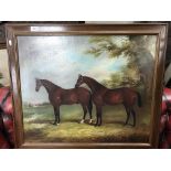 A large framed 20th century oil on canvas of horse
