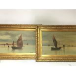 A pair of early 20th century oil painting Indistinctly signed with sailing boats and Venice beyond