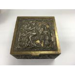 A small square silver on brass Indian box decorate