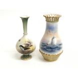 Two small Royal Worcester vases showing scenes of