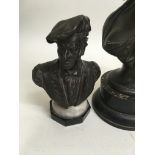 A bronze bust on marble base 18 cm and a speltar b