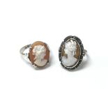 Two 1950's silver cameo rings