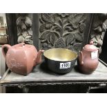 2 Yi-Xing terracotta tea pots together with a Bron