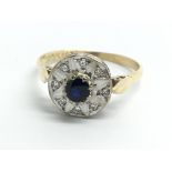 An 18ct yellow gold sapphire and diamond ring, app