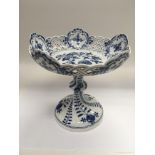 A Meissen blue and white cake dish on stand, appro