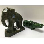 An Art Deco figure of an Green elephant Together w