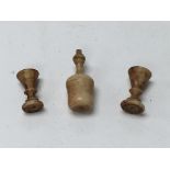 A miniature carved ivory port bottle and 2 glasses