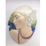 A Beswick Art Deco wall mask of a lady in profile,