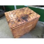 A woven topped leather ottoman, 40 x 50 x 38cm
