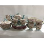 A Victorian majolica style tea set comprising tea