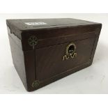 A Victorian mahogany tea caddy with brass inlay