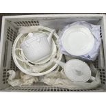Three boxes of white ceramic dinner service items