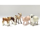 Five Beswick figures of animals, including a sheep