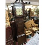 A mahogany and inlaid 30 hour long asked clock wit