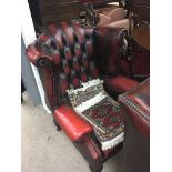 A 2 seater chesterfield style dove, single seater arm chair and a wing back armchair.