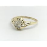 A 9ct yellow gold diamond cluster ring, size appro