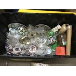 A box of mainly ceramics and glass items including