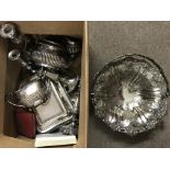 A box of silver plated ware various including teap