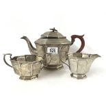 A 3 piece hallmarked silver tea set with marks for