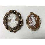 1 9ct gold mounted cameo Brooch and one yellow met