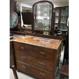 A 1930s mirror backed 3 draw chest. 100 x 150 x 51