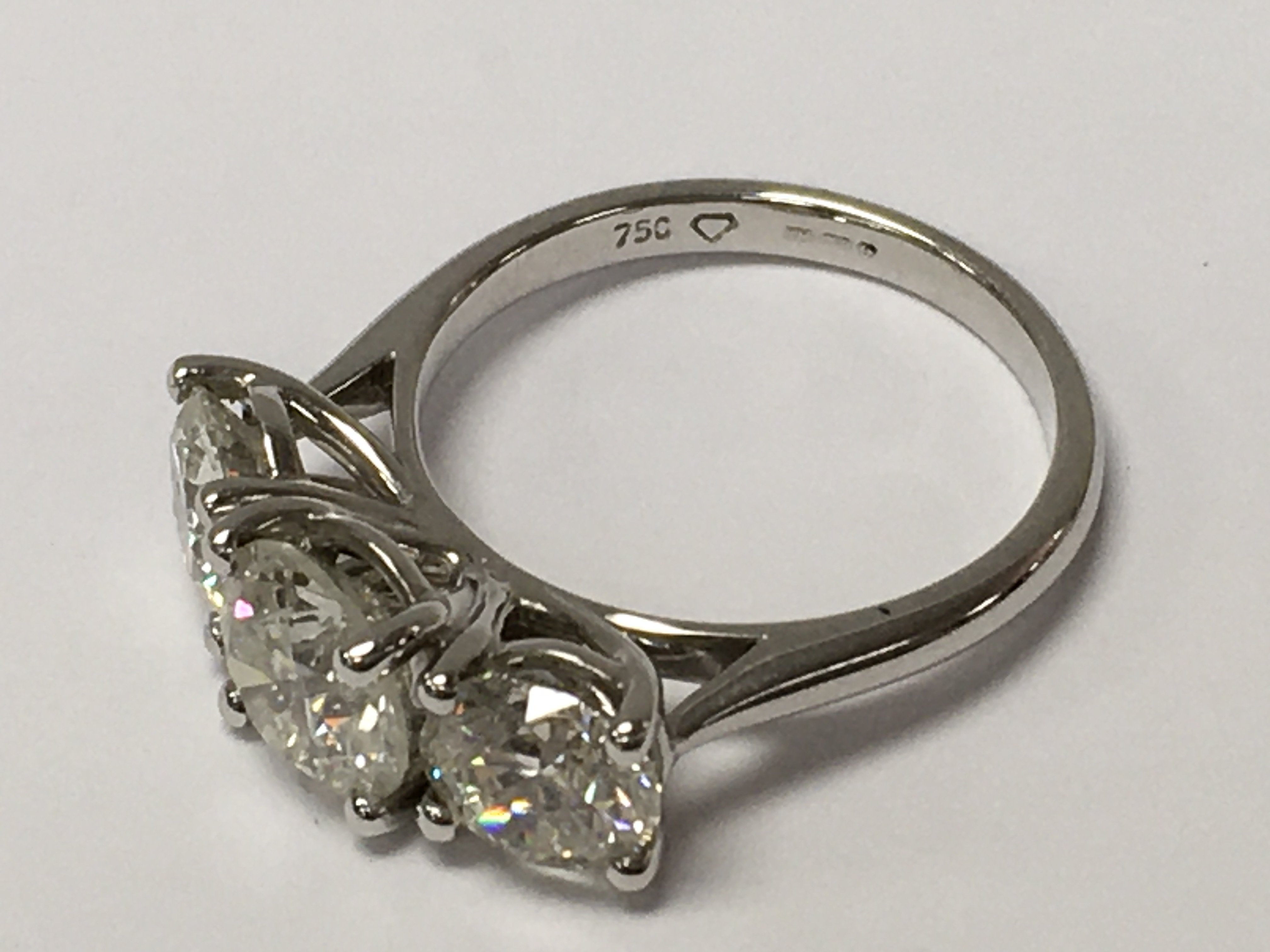 An 18ct white gold large 3-stone diamond ring. RBC - Image 2 of 2