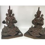 A pair of red lacquer traditional Thailand figures