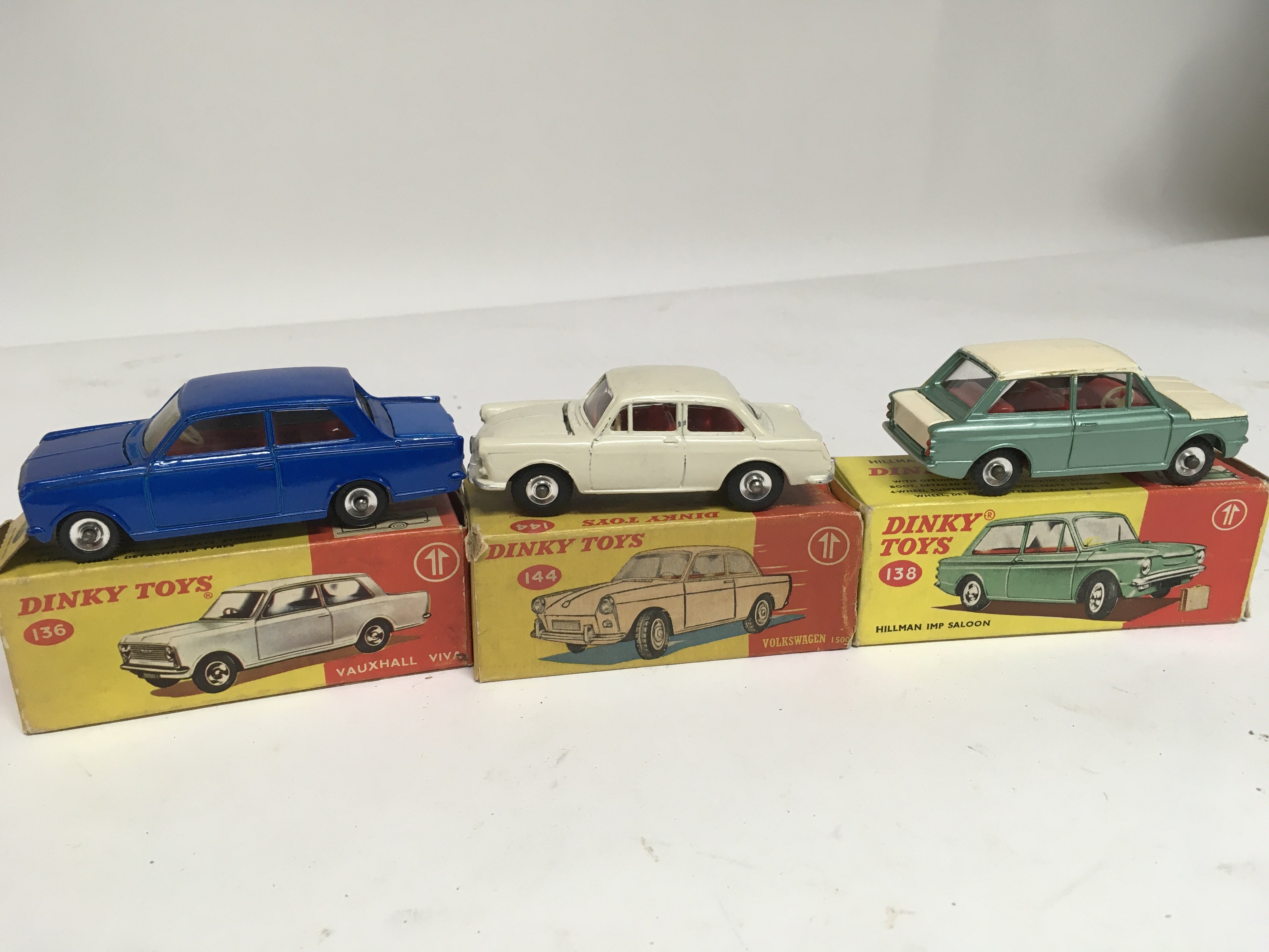 Dinky toys, boxed, #136 Vauxhall Viva, #144 Volksw