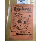 35/36 Crystal Palace v Coventry City Football Prog