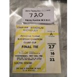 1968 European Cup Final Ticket: Benfica v Manchest