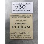 41/42 Brentford v Fulham Football Ticket: Excellen