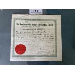 1911 Manchester City Football Share Certificate: A