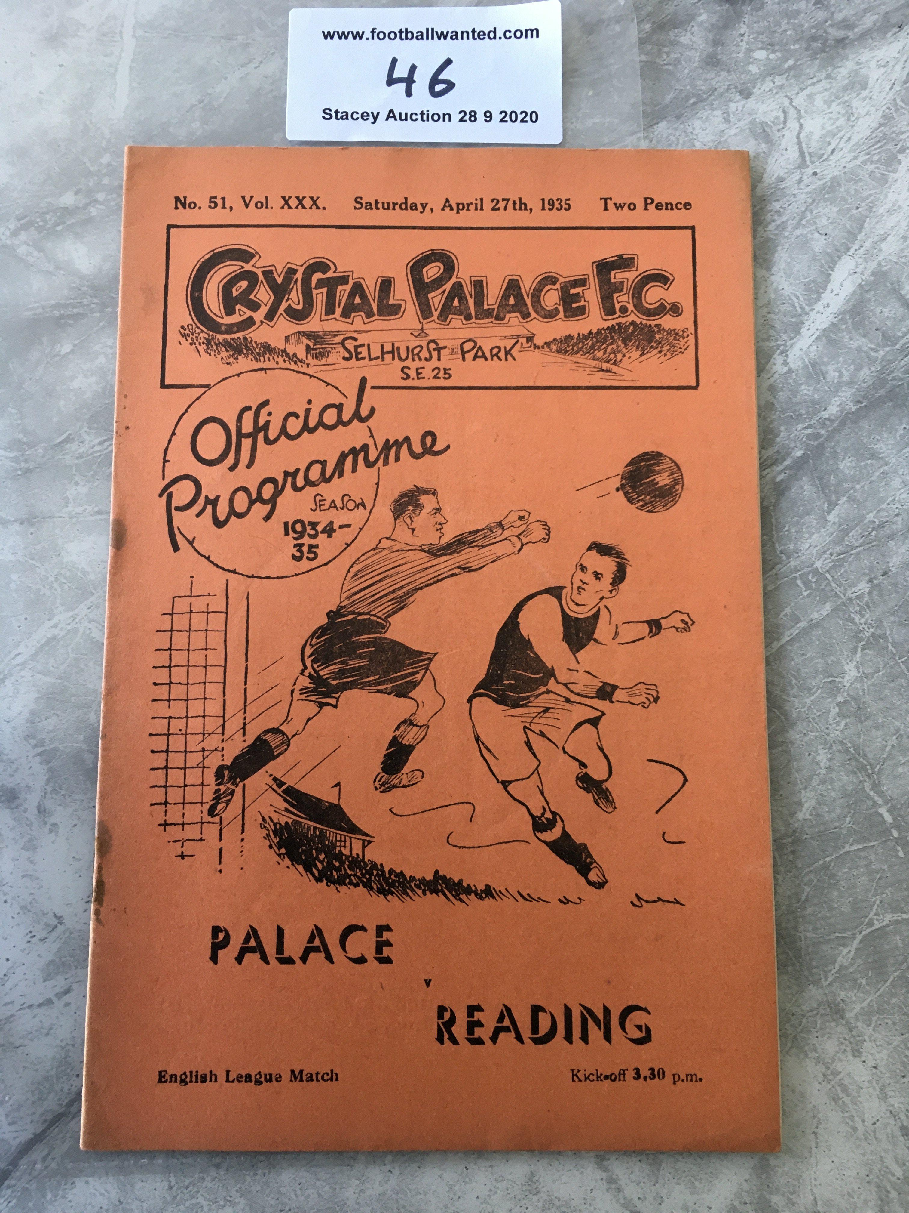 34/35 Crystal Palace v Reading Football Programme: