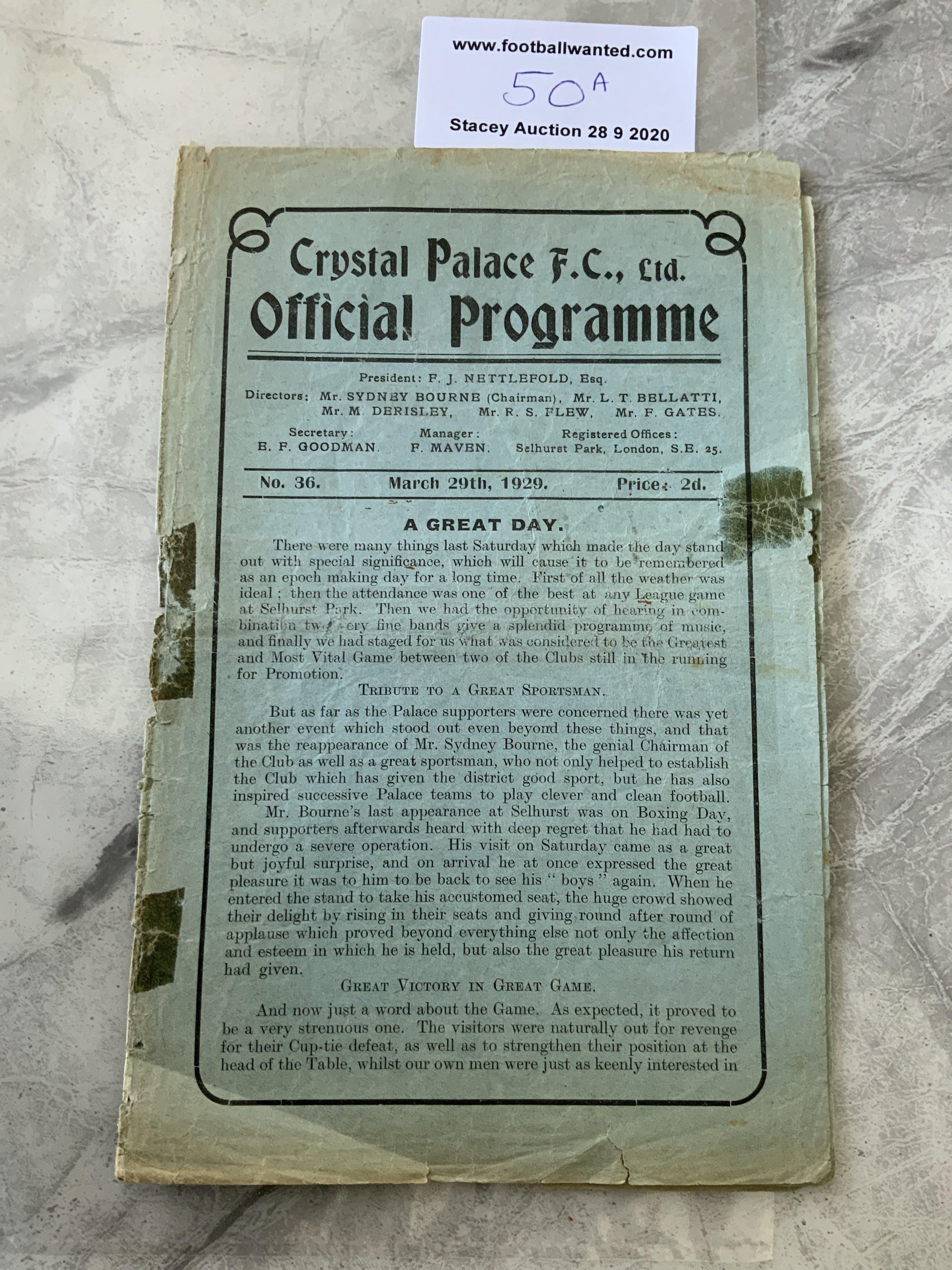 28/29 Crystal Palace v QPR Football Programme: Dat