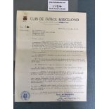1957 Barcelona Football Letter To Blackpool: Quali