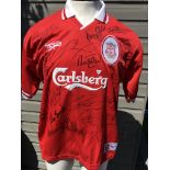 1990s Signed Liverpool Football Shirt: Red Carlsbe