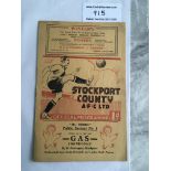 1936/37 Stockport County v Rotherham Football Prog