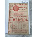 1910/11 Bristol City v Sunderland Railway Handbill