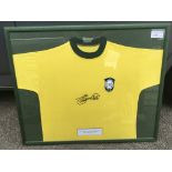 Pele Signed Framed Brazil Football Shirt: Yellow s