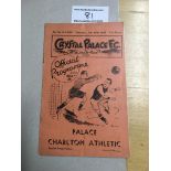 34/35 Crystal Palace v Charlton Football Programme