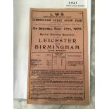 1929/30 Leicester City v Birmingham Railway Handbi