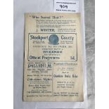 1929/30 Stockport County v Wrexham Football Progra