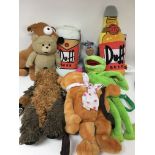 A collection of soft toys from various films, t.v.