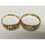 Two 18carat gold rings set with a row of small diamonds and the other with Ruby weight 4.5g