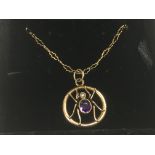 A 9ct gold and amethyst pendant on chain in the fo