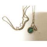 Two 9carat gold chains and one other unmarked chain with an opal doublet pendent.