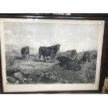 A large framed print of grazing cattle by Rosa Bonheir.