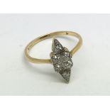 A circa 1920s 18ct gold six stone diamond ring, approx 3.2g and approx size R.