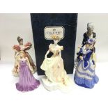 Five porcelain figures of ladies including a boxed Coalport example.